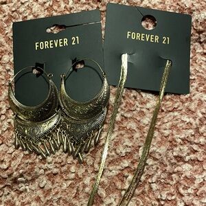 2 Pair of Forever 21 Gold Fringe Earrings